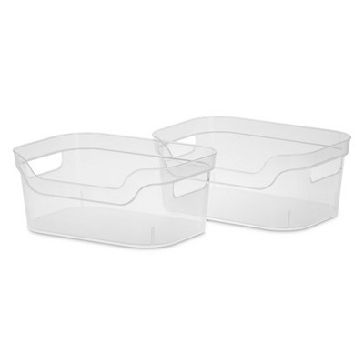 Sterilite 9.5 x 6.5 x 4 Inch Small Open Scoop Front Clear Storage Bin with Comfortable Carry Through Handles for Household Organization
