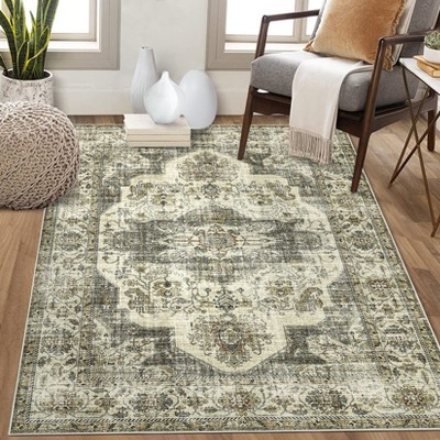 Area Rugs Vintage Floral Distressed Rug ,Non-Slip Low Pile Distressed Indoor Carpet Soft Rug