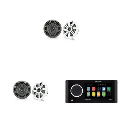 Kicker ( 2 Pair ) KM65 6.5-Inch (165mm) Marine Coaxial Speakers with 3/4-Inch (20mm) Tweeters, 4-Ohm, Charcoal and White Grilles , Bundled with MS-...