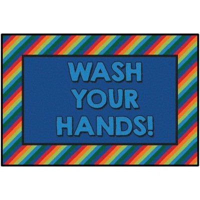 Carpets for Kids Rainbow Striped Wash Your Hands Classroom Rug 3' x 4' 6" Rectangle