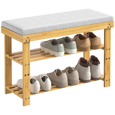 Dexmalle Bamboo Shoe Rack with Cushion and Adjustable Shelves for Entryway,3-Tier