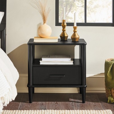 Gulches Black Nightstand - Transitional Spindle Design with Storage