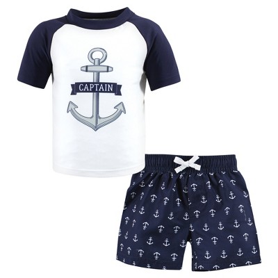 Hudson Baby Boys Swim Rashguard Set, Navy Anchor