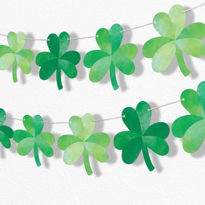 Big Dot of Happiness Shamrock Garland Banner, St. Patrick's Day Decorations, Green Clover Paddy's Day Party Banner, 30 Feet of Cord, 15 Double-Sided