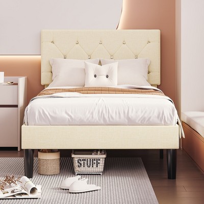 VECELO Queen/Full/Twin Upholstered Platform Bed Frame with Button Tufted Adjustable Headboard