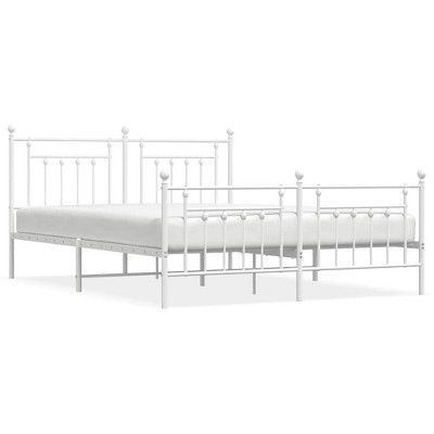 vidaXL 12" White California King Metal Bed Frame with Headboard & Footboard No Mattress