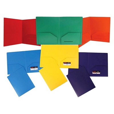 JAM 6pk 2 Pocket Heavy Duty Plastic Folders - Primary Colors: Multicolor Stationery with Internal Pockets, 100 Sheet Capacity