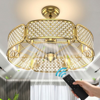 Tangkula 30" Caged Ceiling Fan With Light Crystal Lampshade 6 Light Bases