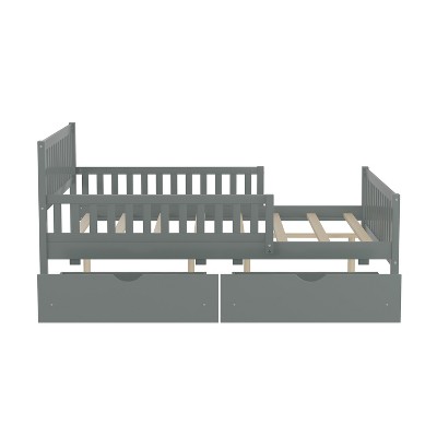 Cesicia Full Size Wood Platform Bed with Guardrails on Both Sides and Two Storage Drawers