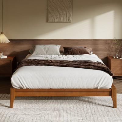 Merax Solid Bamboo Platform Bed Frame with Wooden Slats & Metal Support
