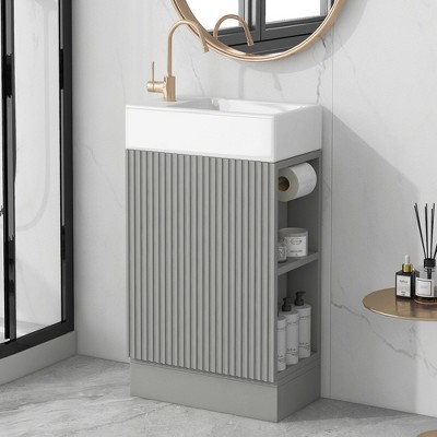 TOBILI 18.6" Bathroom Vanity with Sink, Bathroom Vanity Cabinet with Two-tier Shelf, Left or Right Orientation,Grey