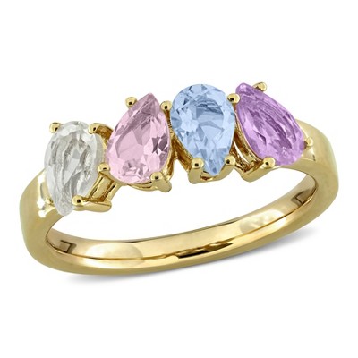 EVERLY JEWELRY | Yellow Plated Sterling Silver 1 3/5 CT TGW Rose de France Sky Blue Topaz Morganite Green Quartz Fashion Ring