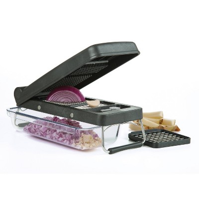 PL8 Professional Chopper Black: Manual Food Chopper & Slicer, 3 Blades, Dishwasher-Safe, Polyoxymethylene, ABS, Stainless Steel
