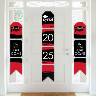 Big Dot of Happiness Red Grad - Best is Yet to Come - Hanging Vertical Paper Door Banners - 2025 Red Grad Party Wall Decor Kit - Indoor Door Decor