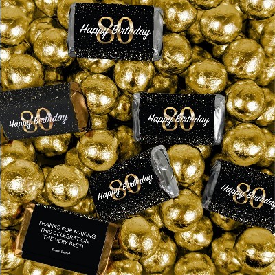 80th Birthday Candy Milestone Elegant Birthday Bash Assorted Wrapped Chocolate Miniatures and Milk Chocolate Gold Foil Ball Mix