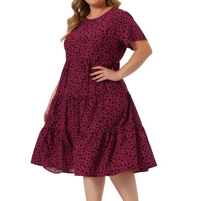 Agnes Orinda Women's Plus Size Babydoll Polka Dots Short Sleeve Layered Midi Dress