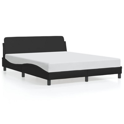 vidaXL Black Double Bed Frame with Headboard - 59.8"x79.9" Faux Leather Sturdy Legs Waved Design Elegant Bedroom Furniture