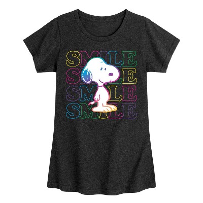 Girls' - Peanuts - Smile Rainbow Snoopy Fitted Short Sleeve Graphic T-Shirt