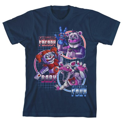 Five Nights Sister Location Funtime Freddy Foxy and Baby Boy's Navy Blue T-shirt