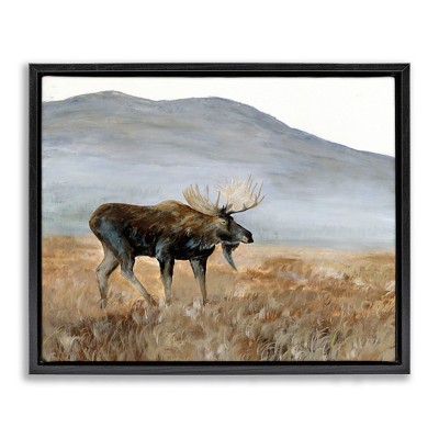 Stupell Industries Moose Wanderer Mountain Valley Floating Frame Canvas Art
