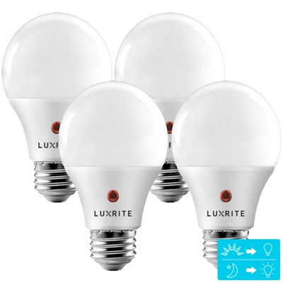 Luxrite A19 LED Bulbs 60 Watt Equivalent, 3000K Soft White, Outdoor Lighting, Enclosed Fixture Rated, 800 Lumens, E26 Medium Base 4 Pack