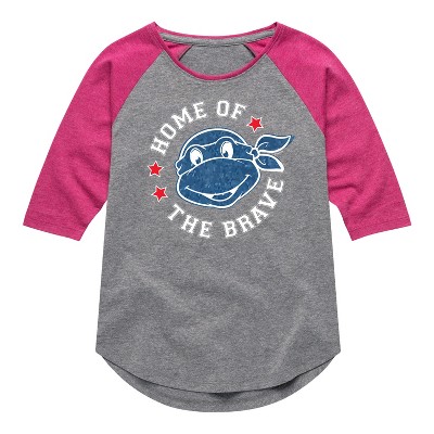 Girls' - Teenage Mutant Ninja Turtles - Born Raised Usa Shirt Tail Raglan Graphic T-shirt