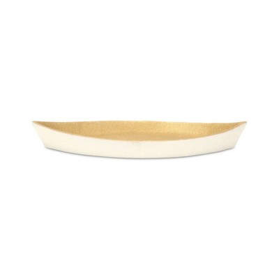 HomeRoots 10" Gold And Off White Cast Iron Oval Boat Shaped Tray