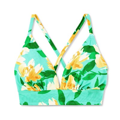 Women's Ribbed Floral Print Longline Triangle Bikini Top - Shade & Shore™ Multi