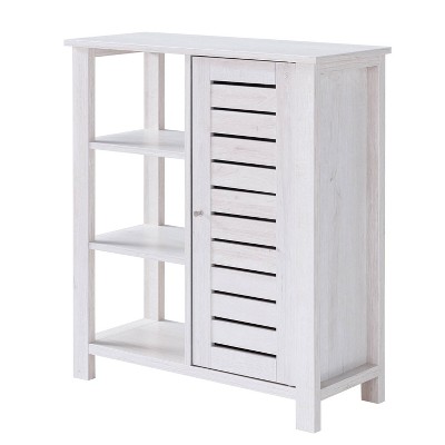 24/7 Shop At Home Bednar Storage Accent Cabinet White Oak: Modern Farmhouse Design, Shutter Doors, 6 Shelves