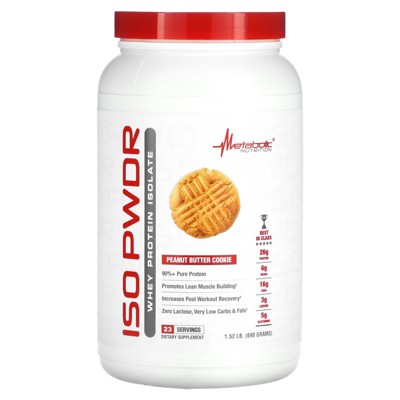 Metabolic Nutrition Whey Protein Isolate ISO PWDR Peanut Butter Cookie, 1.54lb, 23 Servings, 26g Protein, Fast Digesting, Zero Carbs, Delicious