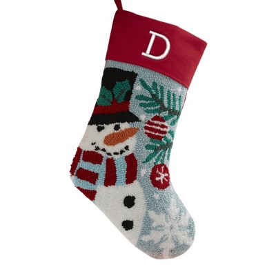 Personalization Mall Snowman Embroidered Initial Hooked Christmas Stockings