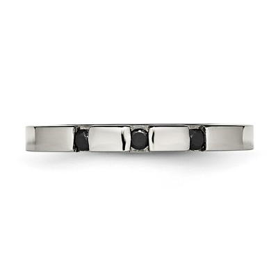 Chisel Stainless Steel Polished 3 Stone Black Cubic Zirconia 2.5mm Flat Band Ring
