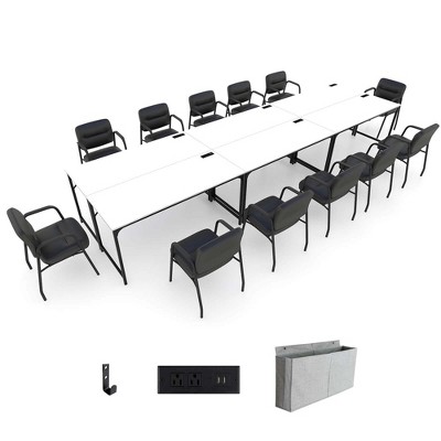 Costway Set of 2/4/6 Meeting Room Desk with Charging Station & Headphone Hook Metal Frame White