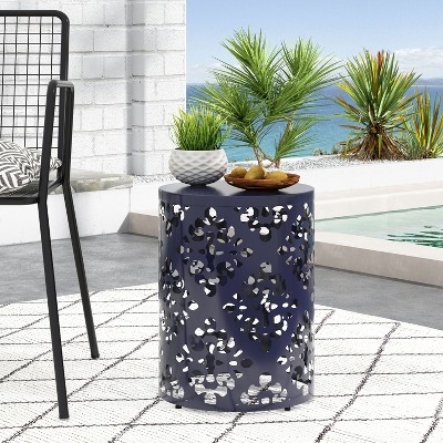 NicBex Outdoor Patio End Table, Decorative Garden Stool for Indoor Outdoor Heavy Duty Metal Frame Accent Table Modern End Table, Black