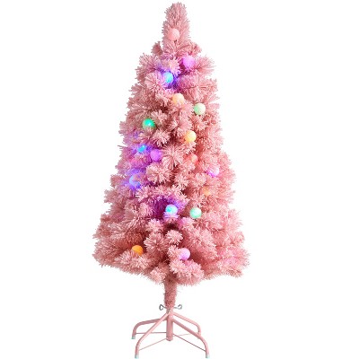 Nearly Natural 4-ft Holiday Frosted Pink Cashmere Artificial Christmas Tree with 30 Jumbo Multicolored Globe LED Lights