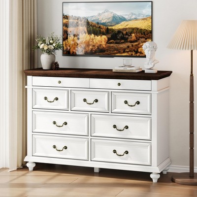 9 Drawers Dresser for Bedroom, Farmhouse Wood Chest of Drawers with Rustic Handle