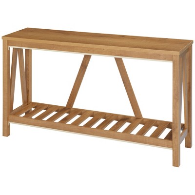 Dexmalle Farmhouse Entryway Table with Storage Slatted Shelf