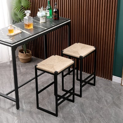 KWPZQEB Boho Bar Stools Set of 2, Rectangular Counter Stools with Metal Frame, Paper Rope Woven Tall Bar Stools for Kitchen Island, Dining Room