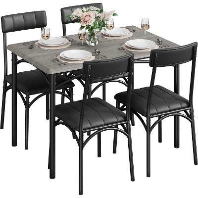 5 Pcs Industrial Dining Table Set for 4, Compact Rectangle Kitchen Table with 4 Chairs, Breakfast Nook Furniture for Small Spaces/Apartments