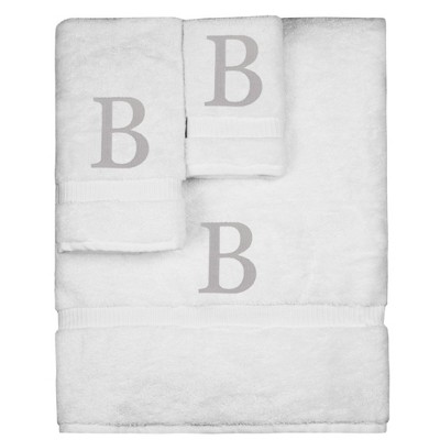 BC BARE COTTON Monogrammed Towel Set, Personalized Gift, Set of 3 - White - Silver Block