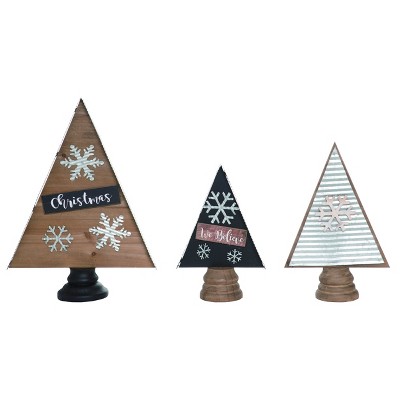 Transpac 18.5 in Multicolor Christmas Holiday Tree Decor Set of 3 Wooden Decorative Objects for Festive Home Decor