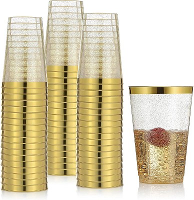 Chateau Fine Tableware 100 Gold Glitter Gold Rimmed Plastic Cups 14 Oz Wine Glasses