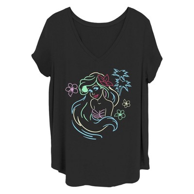 Women's The Little Mermaid Ariel Neon Light Print T-Shirt