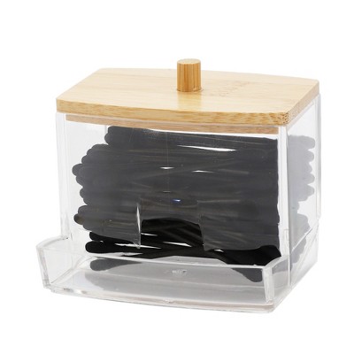 Unique Bargains Acrylic Bamboo Wood Cotton Swab Jar Clear Wood Color