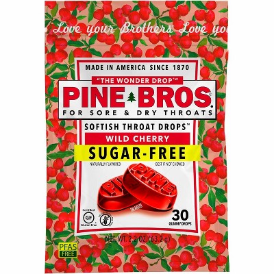 Pine Bros. Gummy Sore Throat Softish Drops 30 Count (Wild Cherry) Sugar Free
