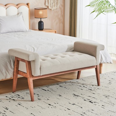 Sapphtopaz Stylish Ottoman Bench, Elegant Upholstered Bench with Wood Frame for Entryway Bedroom