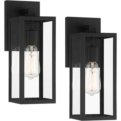John Timberland Titan Modern Wall Light Sconces Set of 2 Mystic Black Hardwire 5" Fixture Clear Glass for Bedroom Bathroom Vanity Reading Living Room