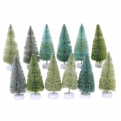 Cody Foster 4.0 Inch Winter Green Trees Set 12 Christmas Decorative Tree Set , Christmas Decor Bottle Brush Neutral (12PC)