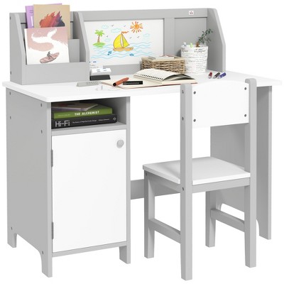 Qaba Toddler Table and Chair Set, with Whiteboard, Kids Writing Desk Homework Table