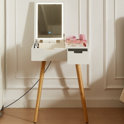 Vanity Table Modern with Flip Mirror and Storage Drawers for Bedroom Desk Use - 3irtyhousy